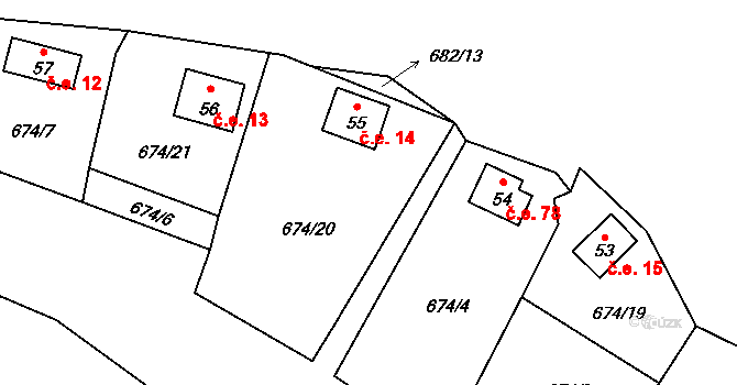 Pulovice 14, Šemnice na parcele st. 55 v KÚ Pulovice, Katastrální mapa