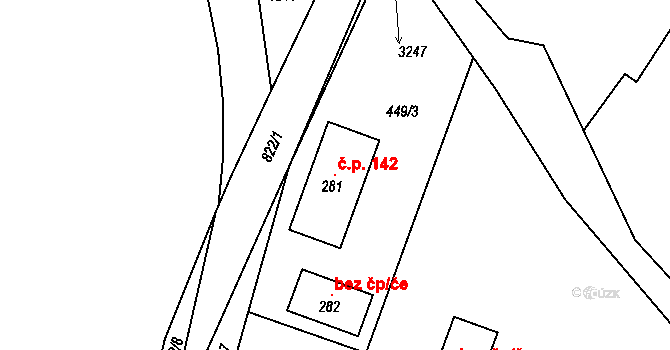 Merklovice 142, Vamberk na parcele st. 281 v KÚ Merklovice, Katastrální mapa