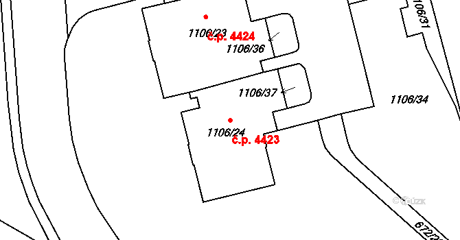 Mšeno nad Nisou 4423, Jablonec nad Nisou na parcele st. 1106/24 v KÚ Mšeno nad Nisou, Katastrální mapa