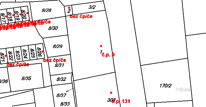 Jestřebí 9 na parcele st. 1 v KÚ Jestřebí u České Lípy, Katastrální mapa