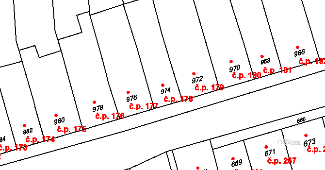 Žabčice 178 na parcele st. 974 v KÚ Žabčice, Katastrální mapa