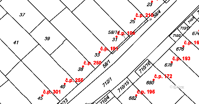 Zarazice 191, Veselí nad Moravou na parcele st. 33 v KÚ Zarazice, Katastrální mapa