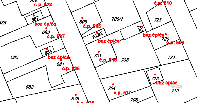 Dubí 516, Kladno na parcele st. 701 v KÚ Dubí u Kladna, Katastrální mapa