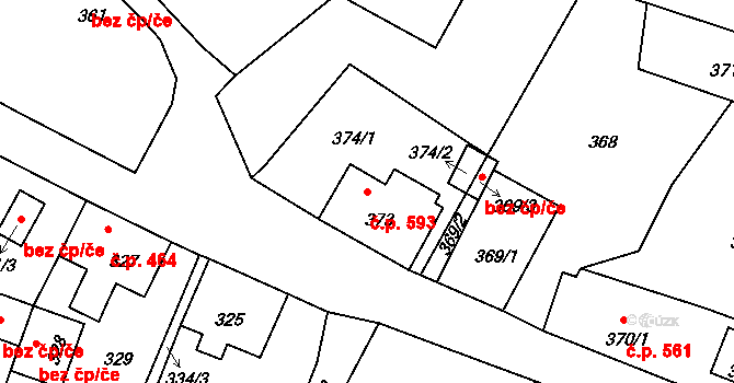 Město Albrechtice 593 na parcele st. 373 v KÚ Město Albrechtice, Katastrální mapa