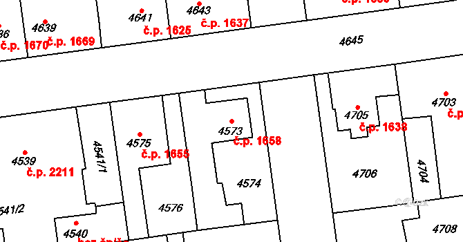 Kročehlavy 1658, Kladno na parcele st. 4573 v KÚ Kročehlavy, Katastrální mapa