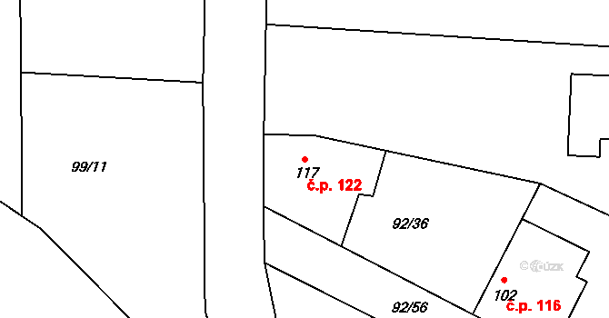 Cerhýnky 122, Cerhenice na parcele st. 117 v KÚ Cerhýnky, Katastrální mapa