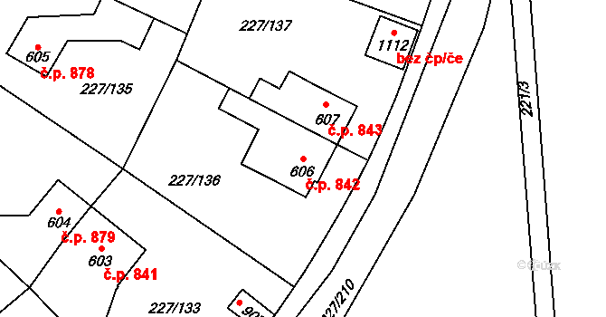 Švermov 842, Kladno na parcele st. 606 v KÚ Hnidousy, Katastrální mapa
