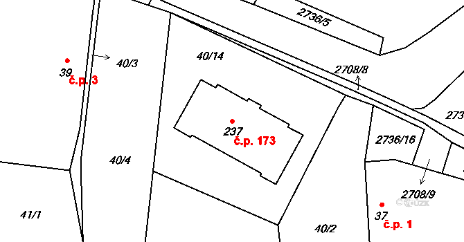 Plavsko 173 na parcele st. 237 v KÚ Plavsko, Katastrální mapa