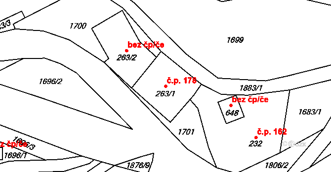 Bozkov 178 na parcele st. 263/1 v KÚ Bozkov, Katastrální mapa