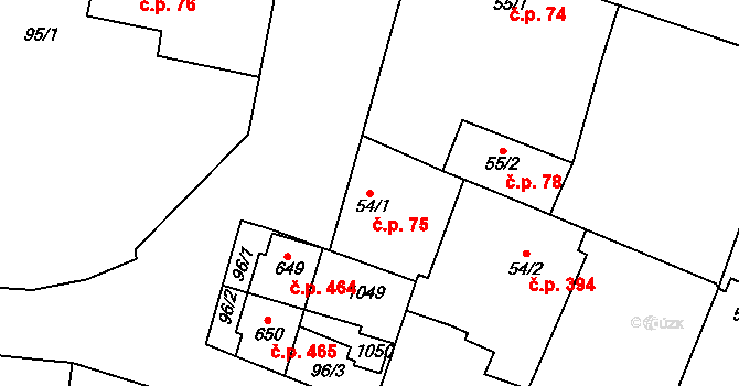Předměřice nad Labem 75 na parcele st. 54/1 v KÚ Předměřice nad Labem, Katastrální mapa