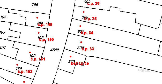 Mimoň III 33, Mimoň na parcele st. 309 v KÚ Mimoň, Katastrální mapa