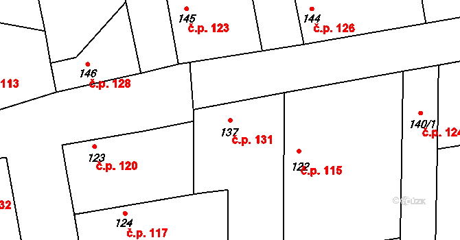 Brníkov 131, Mšené-lázně na parcele st. 137 v KÚ Brníkov, Katastrální mapa