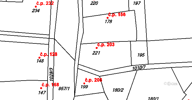 Smidary 203 na parcele st. 221 v KÚ Smidary, Katastrální mapa