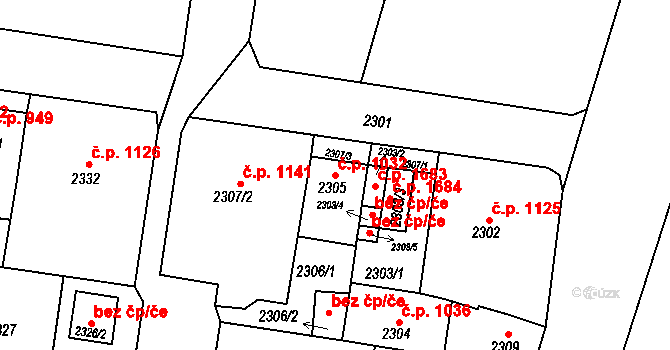Střekov 1032, Ústí nad Labem na parcele st. 2305 v KÚ Střekov, Katastrální mapa