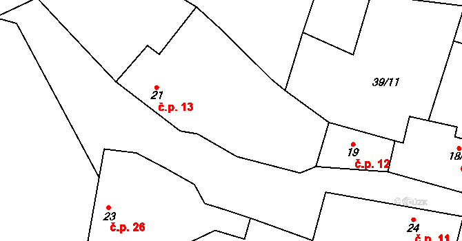 Mužetice 13, Sedlice na parcele st. 21 v KÚ Mužetice, Katastrální mapa