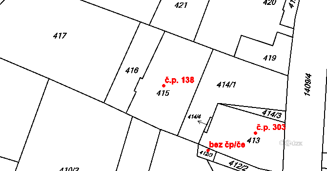 Pudlov 138, Bohumín na parcele st. 415 v KÚ Pudlov, Katastrální mapa