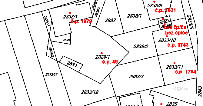 Řečkovice 49, Brno na parcele st. 2829/1 v KÚ Řečkovice, Katastrální mapa