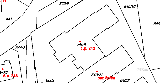 Čekanice 242, Tábor na parcele st. 540/4 v KÚ Čekanice u Tábora, Katastrální mapa