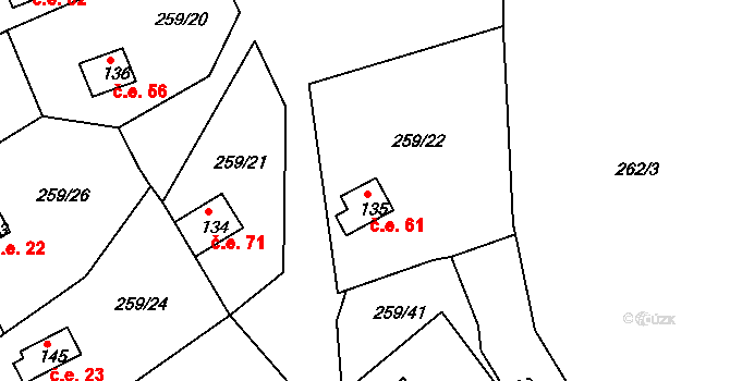 Tašovice 61, Karlovy Vary na parcele st. 135 v KÚ Tašovice, Katastrální mapa