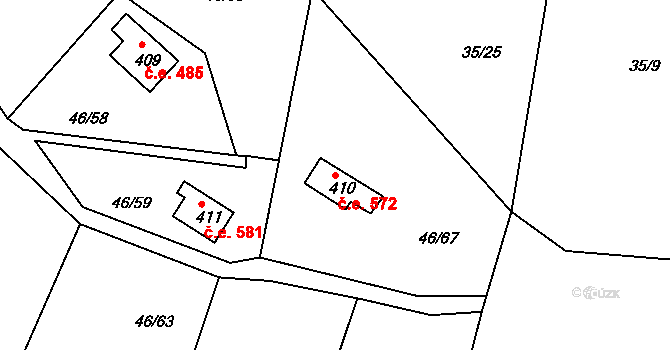 Brnky 572, Zdiby na parcele st. 410 v KÚ Brnky, Katastrální mapa