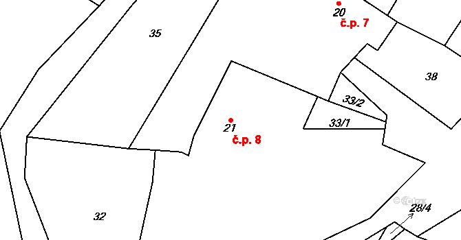 Plichtice 8, Zavlekov na parcele st. 21 v KÚ Plichtice, Katastrální mapa