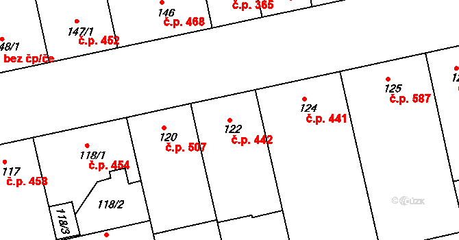 Žižkov 442, Praha na parcele st. 122 v KÚ Žižkov, Katastrální mapa