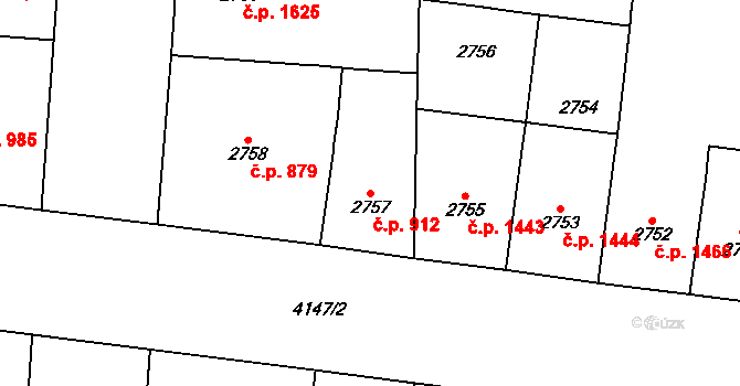Vinohrady 912, Praha na parcele st. 2757 v KÚ Vinohrady, Katastrální mapa