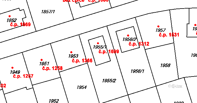 Modřany 1699, Praha na parcele st. 1955/1 v KÚ Modřany, Katastrální mapa