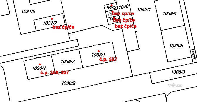 Vokovice 507, Praha na parcele st. 1038/1 v KÚ Vokovice, Katastrální mapa