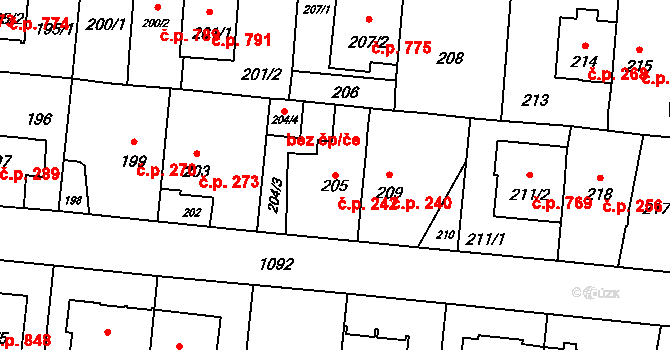 Čimice 242, Praha na parcele st. 205 v KÚ Čimice, Katastrální mapa