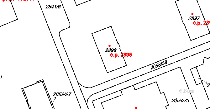 Hodonín 2895 na parcele st. 2896 v KÚ Hodonín, Katastrální mapa