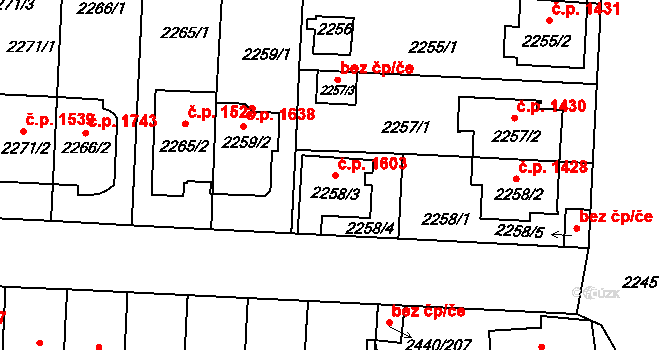 České Budějovice 6 1603, České Budějovice na parcele st. 2258/3 v KÚ České Budějovice 6, Katastrální mapa