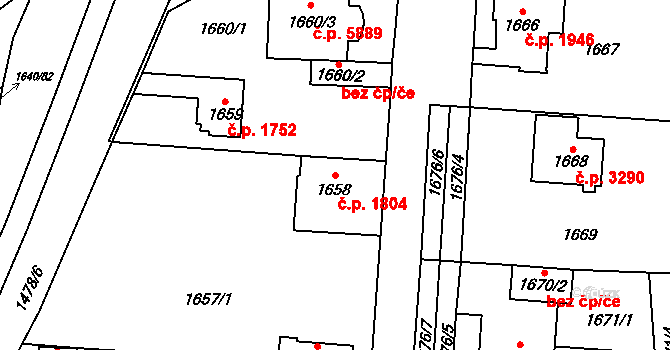 Chomutov 1804 na parcele st. 1658 v KÚ Chomutov I, Katastrální mapa