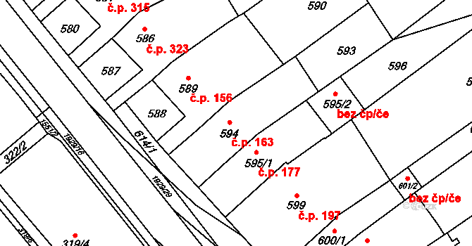 Zbýšov 163 na parcele st. 594 v KÚ Zbýšov u Oslavan, Katastrální mapa