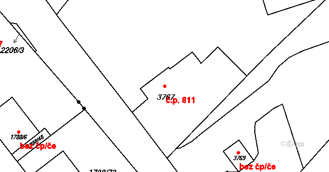 Fryštát 811, Karviná na parcele st. 3767 v KÚ Karviná-město, Katastrální mapa