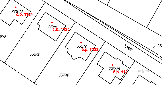 Jemnice 1122 na parcele st. 775/9 v KÚ Jemnice, Katastrální mapa