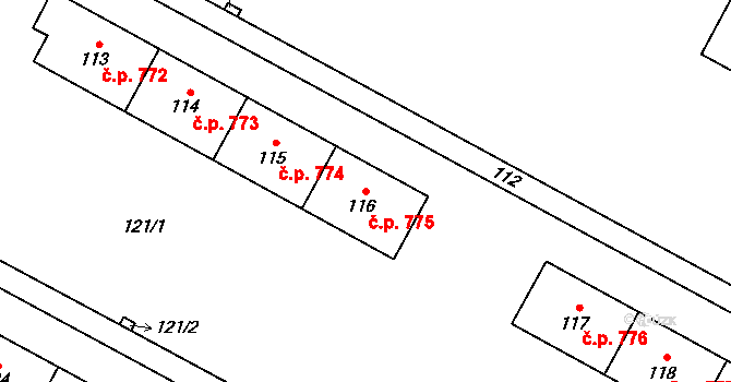 Šumbark 775, Havířov na parcele st. 116 v KÚ Šumbark, Katastrální mapa