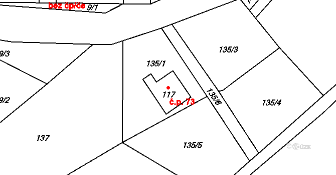 Čachrov 73 na parcele st. 117 v KÚ Čachrov, Katastrální mapa