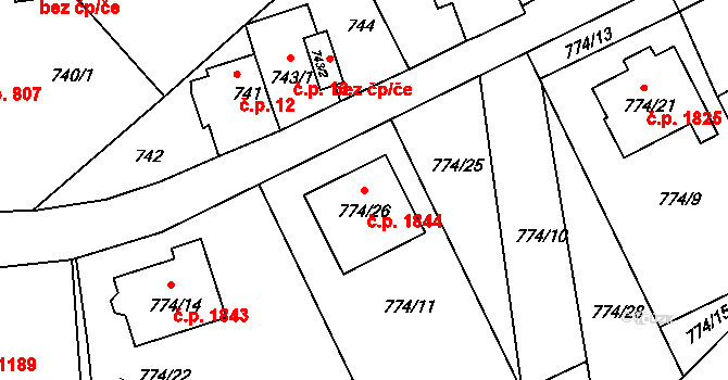 Jirkov 1844 na parcele st. 774/26 v KÚ Jirkov, Katastrální mapa