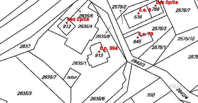 Petrovice 594 na parcele st. 913 v KÚ Petrovice u Chabařovic, Katastrální mapa