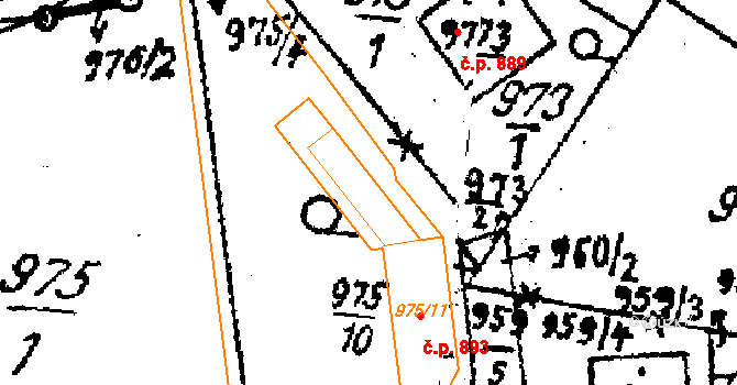 Kostelec na Hané 893 na parcele st. 975/11 v KÚ Kostelec na Hané, Katastrální mapa