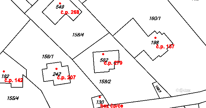 Rataje nad Sázavou 279 na parcele st. 582 v KÚ Rataje nad Sázavou, Katastrální mapa