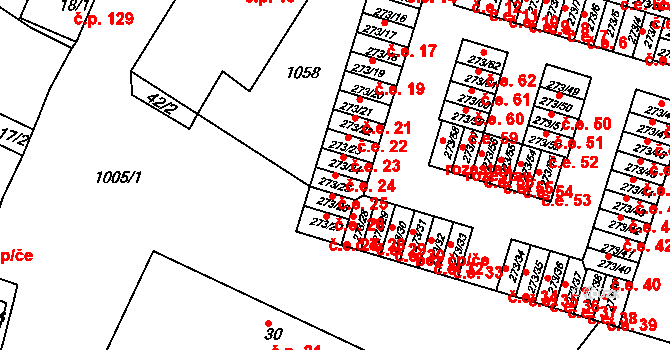 Obrnice 25 na parcele st. 273/25 v KÚ Obrnice, Katastrální mapa