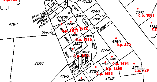 Ústí nad Orlicí 1514 na parcele st. 3697 v KÚ Ústí nad Orlicí, Katastrální mapa