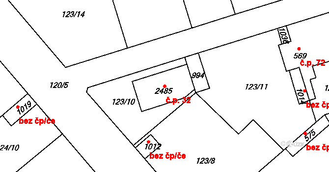 Lobeček 32, Kralupy nad Vltavou na parcele st. 2485 v KÚ Lobeček, Katastrální mapa