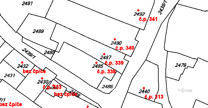 Jemnice 339 na parcele st. 2487 v KÚ Jemnice, Katastrální mapa