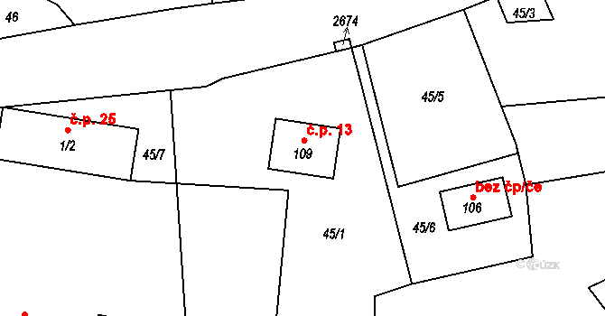 Velká 13, Milevsko na parcele st. 109 v KÚ Velká u Milevska, Katastrální mapa