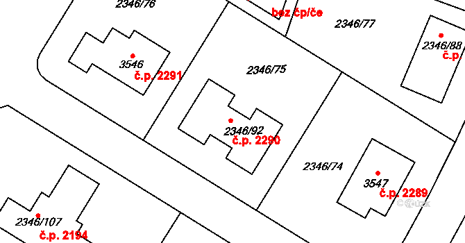 Pelhřimov 2290 na parcele st. 2346/92 v KÚ Pelhřimov, Katastrální mapa