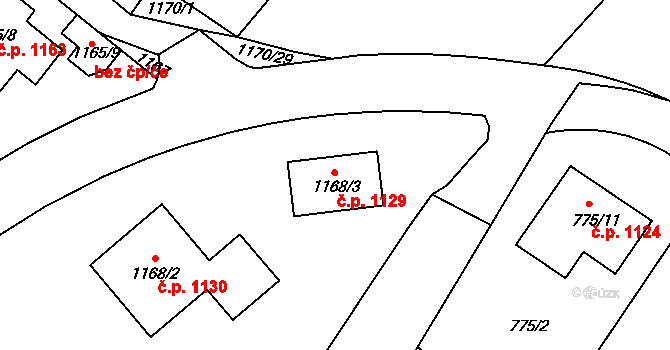 Jemnice 1129 na parcele st. 1168/3 v KÚ Jemnice, Katastrální mapa