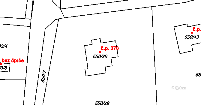 Dolní Žukov 370, Český Těšín na parcele st. 550/30 v KÚ Dolní Žukov, Katastrální mapa